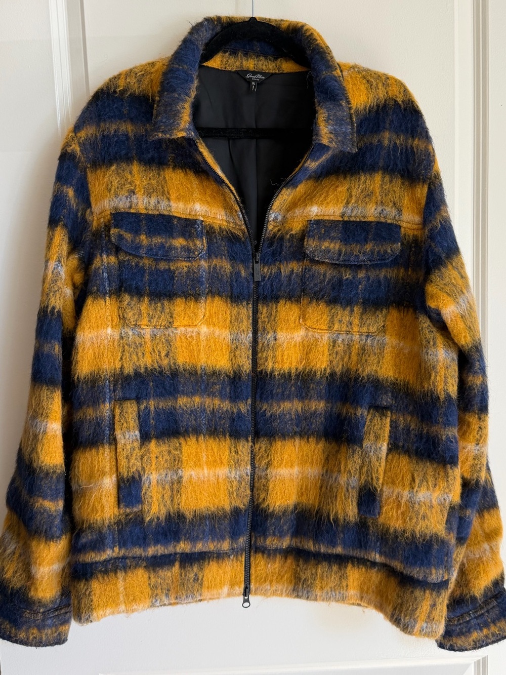 Good Man Brand Mustard & Navy Plaid Teddy Jacket